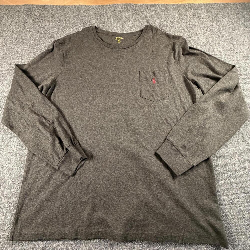 Polo Ralph Lauren Mens Long Sleeve T-Shirt XL Gray Cotton Pocket‎ Tee 1306